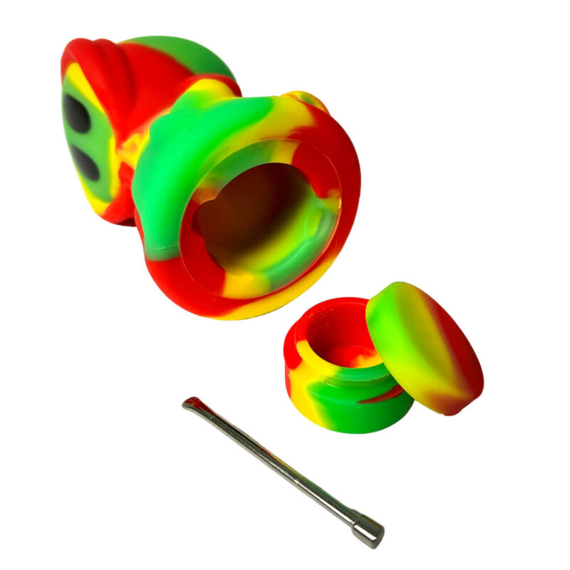 Rasta Death Silicone Pipe with Metal Spoon and Dab Container 11cm